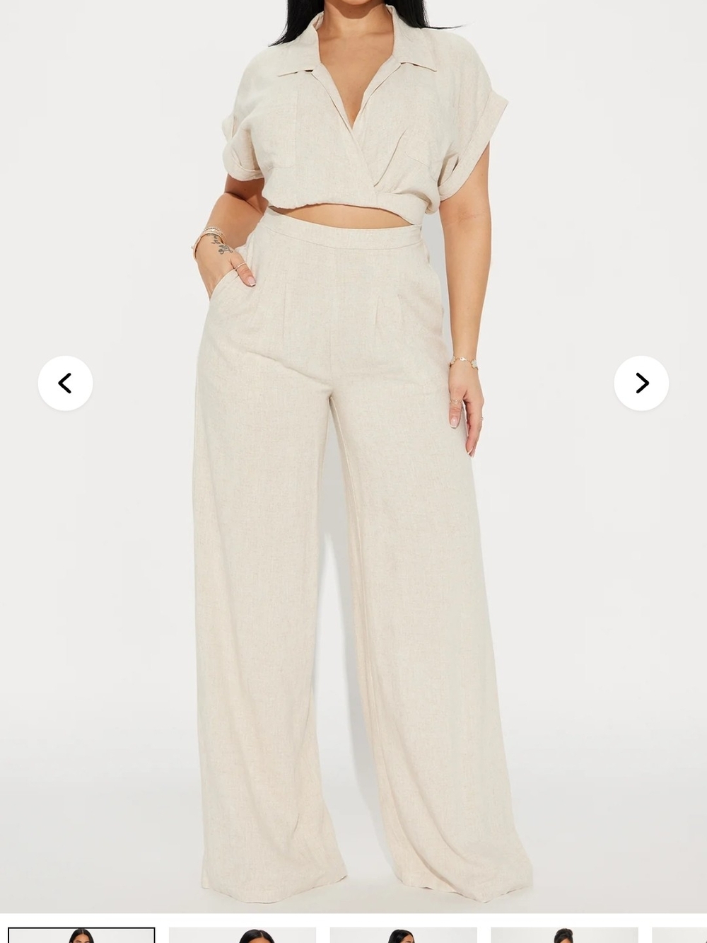 High-Waist Wide-Leg Pants - Cream